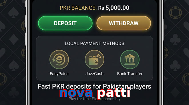 Deposit and withdrawal screen with PKR methods